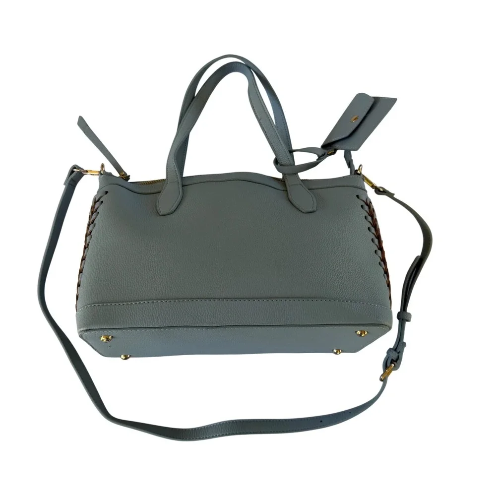 Moda Luxe Light Blue Pebbled Vegan Leather Satchel Crossbody Tote Bag With Pouch
